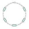 14k white gold Adelaide paperclip chain bracelet featuring five links encrusted with 1.5 mm pavé emeralds