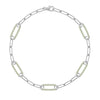 14k white gold Adelaide paperclip chain bracelet featuring five links encrusted with 1.5 mm pavé peridots
