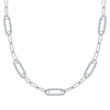14k white gold Adelaide paperclip chain necklace featuring five links encrusted with 1.5 mm pavé Nantucket blue topaz