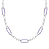 14k white gold Adelaide paperclip chain necklace featuring five links encrusted with 1.5 mm pavé amethysts