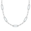 14k white gold Adelaide paperclip chain necklace featuring five links encrusted with 1.5 mm pavé aquamarines