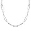 14k white gold Adelaide paperclip chain necklace featuring five links encrusted with 1.5 mm pavé white topaz