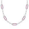 14k white gold Adelaide paperclip chain necklace featuring five links encrusted with 1.5 mm pavé rubies