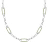 14k white gold Adelaide paperclip chain necklace featuring five links encrusted with 1.5 mm pavé peridots
