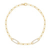 14k yellow gold Adelaide paperclip chain bracelet featuring two links encrusted with 1.5 mm pavé white topaz - front view