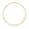 14k yellow gold Adelaide paperclip chain bracelet featuring three links encrusted with 1.5 mm pavé white topaz - front view