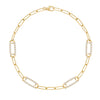 14k yellow gold Adelaide paperclip chain bracelet featuring four links encrusted with 1.5 mm pavé white topaz - front view