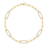 14k yellow gold Adelaide paperclip chain bracelet featuring five links encrusted with 1.5 mm pavé white topaz - front view