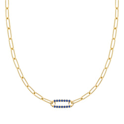 Adelaide 1 Pavé Sapphire Link Necklace in 14k Gold (September)