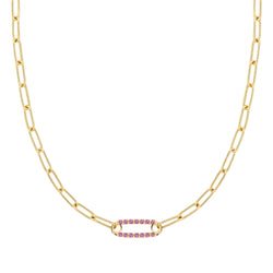 Adelaide 1 Pavé Pink Sapphire Link Necklace in 14k Gold (October)