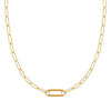 14k yellow gold Adelaide paperclip chain necklace featuring one link encrusted with 1.5 mm pavé citrines - front view