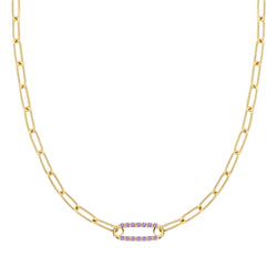 Adelaide 1 Pavé Amethyst Link Necklace in 14k Gold (February)