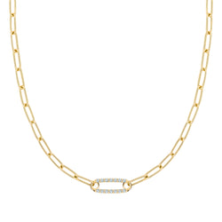 Adelaide 1 Pavé Aquamarine Link Necklace in 14k Gold (March)