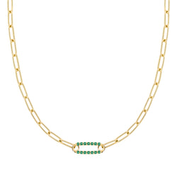 Adelaide 1 Pavé Emerald Link Necklace in 14k Gold (May)