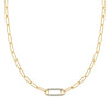 14k yellow gold Adelaide paperclip chain necklace featuring one link encrusted with 1.5 mm pavé alexandrites - front view