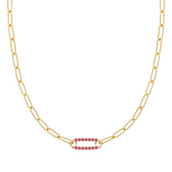 Adelaide 1 Pavé Ruby Link Necklace in 14k Gold (July)