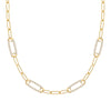 14k yellow gold Adelaide paperclip chain necklace featuring four links encrusted with 1.5 mm pavé white topaz - front view