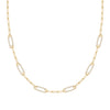 14k yellow gold Adelaide paperclip chain necklace featuring six links encrusted with 1.5 mm pavé white topaz - front view