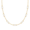 14k yellow gold Adelaide paperclip chain necklace featuring seven links encrusted with 1.5 mm pavé white topaz - front view