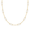 14k yellow gold Adelaide paperclip chain necklace featuring eight links encrusted with 1.5 mm pavé white topaz - front view