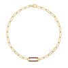 14k yellow gold Adelaide paperclip chain bracelet featuring one link encrusted with 1.5 mm pavé garnets - front view