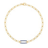 14k yellow gold Adelaide paperclip chain bracelet featuring one link encrusted with 1.5 mm pavé sapphires - front view