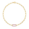14k yellow gold Adelaide paperclip chain bracelet featuring one link encrusted with 1.5 mm pavé pink sapphires - front view