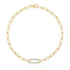 14k gold Adelaide paperclip chain bracelet featuring one link encrusted with 1.5 mm pavé Nantucket blue topaz - front view