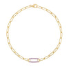 14k yellow gold Adelaide paperclip chain bracelet featuring one link encrusted with 1.5 mm pavé amethysts - front view