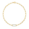14k yellow gold Adelaide paperclip chain bracelet featuring one link encrusted with 1.5 mm pavé aquamarines - front view