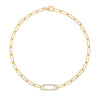14k yellow gold Adelaide paperclip chain bracelet featuring one link encrusted with 1.5 mm pavé white topaz - front view