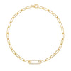 14k yellow gold Adelaide paperclip chain bracelet featuring one link encrusted with 1.5 mm pavé diamonds - front view