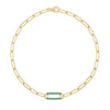 14k yellow gold Adelaide paperclip chain bracelet featuring one link encrusted with 1.5 mm pavé emeralds - front view