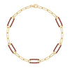 14k yellow gold Adelaide paperclip chain bracelet featuring five links encrusted with 1.5 mm pavé garnets - front view