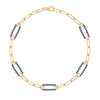 14k yellow gold Adelaide paperclip chain bracelet featuring five links encrusted with 1.5 mm pavé sapphires - front view