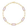 14k yellow gold Adelaide paperclip chain bracelet featuring five links encrusted with 1.5 mm pavé pink sapphires - front view