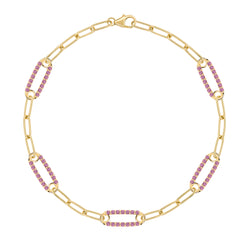 Adelaide 5 Pavé Pink Sapphire Link Bracelet in 14k Gold (October)