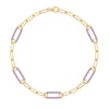 14k yellow gold Adelaide paperclip chain bracelet featuring five links encrusted with 1.5 mm pavé amethysts - front view