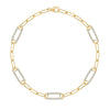14k yellow gold Adelaide paperclip chain bracelet featuring five links encrusted with 1.5 mm pavé aquamarines - front view