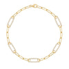 14k yellow gold Adelaide paperclip chain bracelet featuring five links encrusted with 1.5 mm pavé diamonds - front view