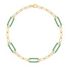 14k yellow gold Adelaide paperclip chain bracelet featuring five links encrusted with 1.5 mm pavé emeralds - front view