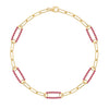 14k yellow gold Adelaide paperclip chain bracelet featuring five links encrusted with 1.5 mm pavé rubies - front view