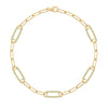 14k yellow gold Adelaide paperclip chain bracelet featuring five links encrusted with 1.5 mm pavé peridots - front view