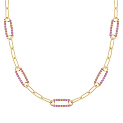 Adelaide 5 Pavé Pink Sapphire Link Necklace in 14k Gold (October)