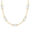 14k gold Adelaide paperclip chain necklace featuring five links encrusted with 1.5 mm pavé Nantucket blue topaz - front view