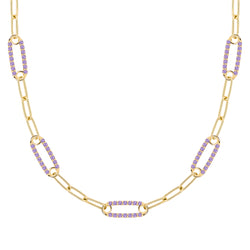 Adelaide 5 Pavé Amethyst Link Necklace in 14k Gold (February)