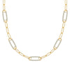 14k yellow gold Adelaide paperclip chain necklace featuring five links encrusted with 1.5 mm pavé aquamarines - front view