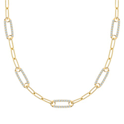 Adelaide 5 Pavé Aquamarine Link Necklace in 14k Gold (March)