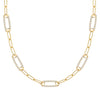 14k yellow gold Adelaide paperclip chain necklace featuring five links encrusted with 1.5 mm pavé white topaz - front view