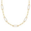 14k yellow gold Adelaide paperclip chain necklace featuring five links encrusted with 1.5 mm pavé diamonds - front view
